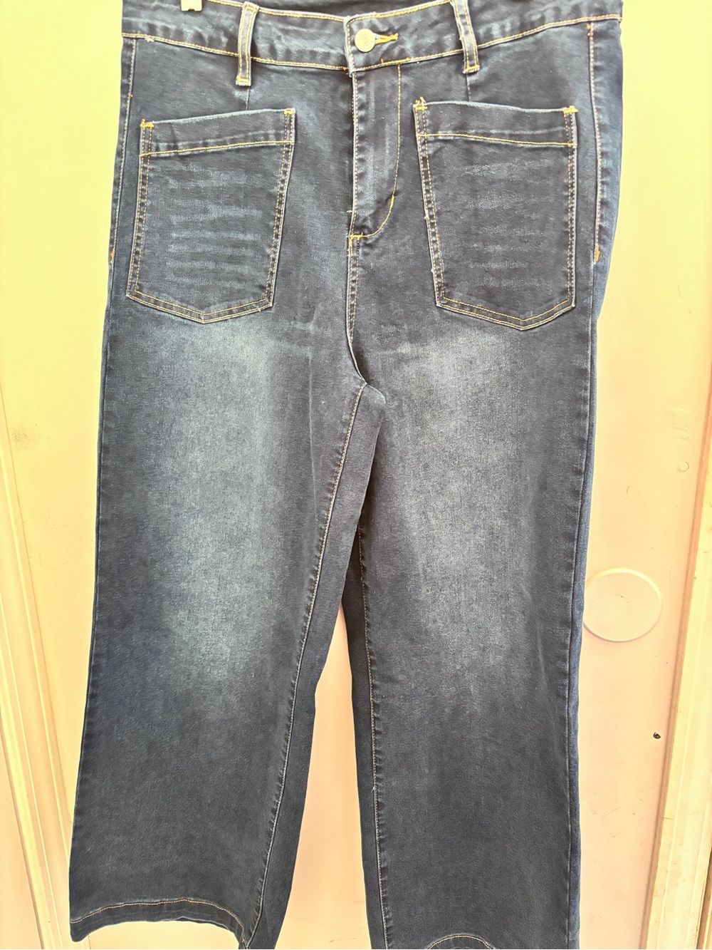 Sidefeel Y2K Streetwear Wide Leg Women’s Jeans Dark Blue size 14 Patch Pockets